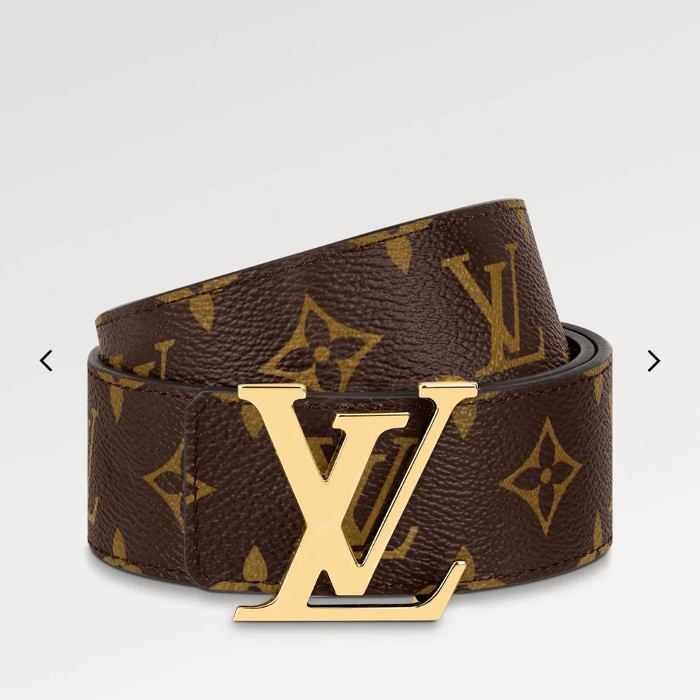 Louis Vuitton Brown Monogram Initiales Canvas Belt with Gold LV Buckle
